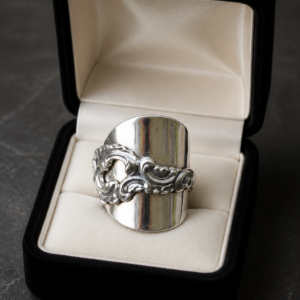 Hõbesõrmus barokses stiilist vanast hõbelusikast 2